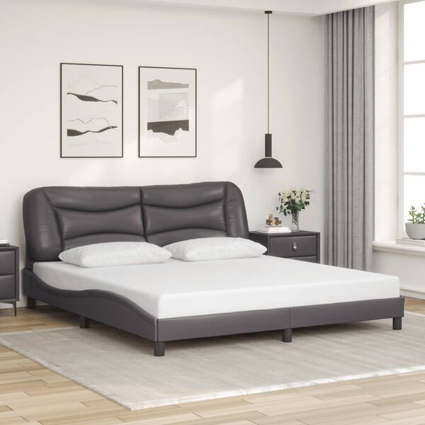 vidaXL Estructura de cama con LED sin colch&oacute;n Hvar gris 180x200 cm