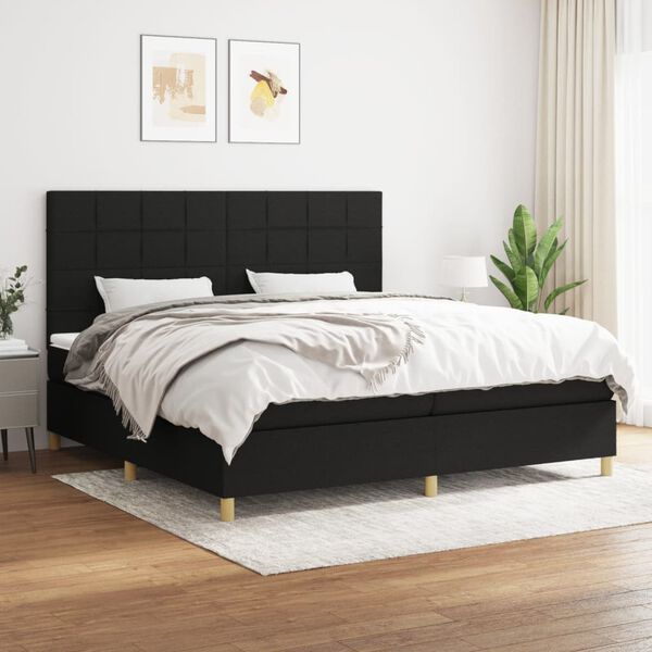 vidaXL Cama box spring con colch&oacute;n tela negro 200x200 cm