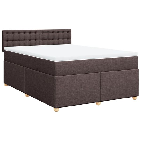 vidaXL Cama box spring con colch&oacute;n tela marr&oacute;n oscuro 140x200 cm