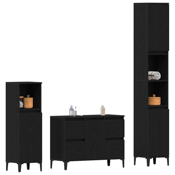 vidaXL Juego de muebles de ba&ntilde;o Montaje en la pared 3 pcs Roble Negro