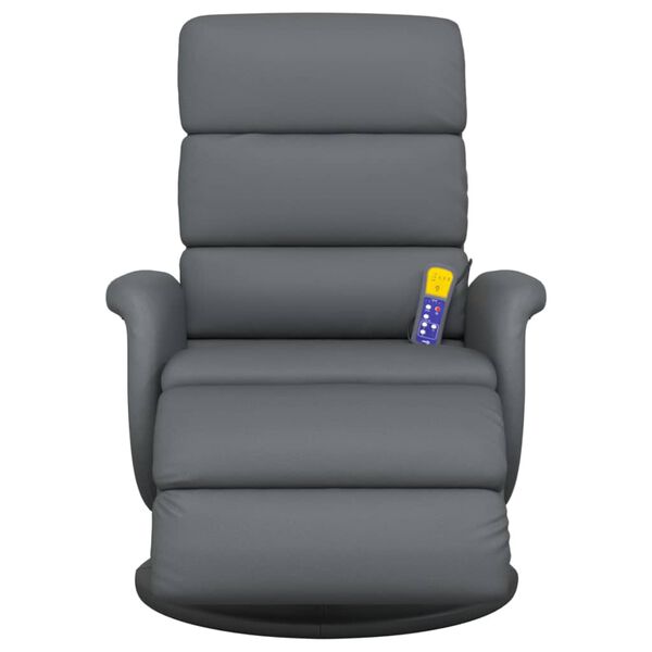vidaXL Sill&oacute;n reclinable de masaje con reposapi&eacute;s cuero sint&eacute;tico gris