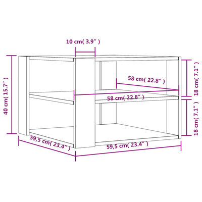 vidaXL Mesa de centro madera ingeniería blanco brillo 59,5x59,5x40 cm