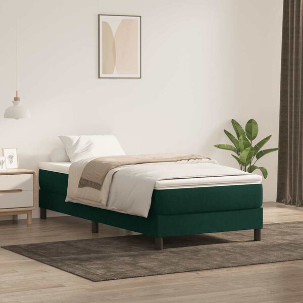 vidaXL Cama box spring con colch&oacute;n terciopelo verde oscuro 80x220 cm