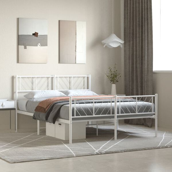 vidaXL Estructura cama sin colch&oacute;n con estribo metal blanco 140x190 cm