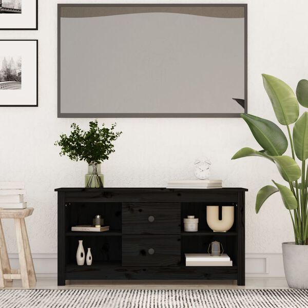vidaXL Mueble de TV de madera maciza de pino negro 103x36,5x52 cm