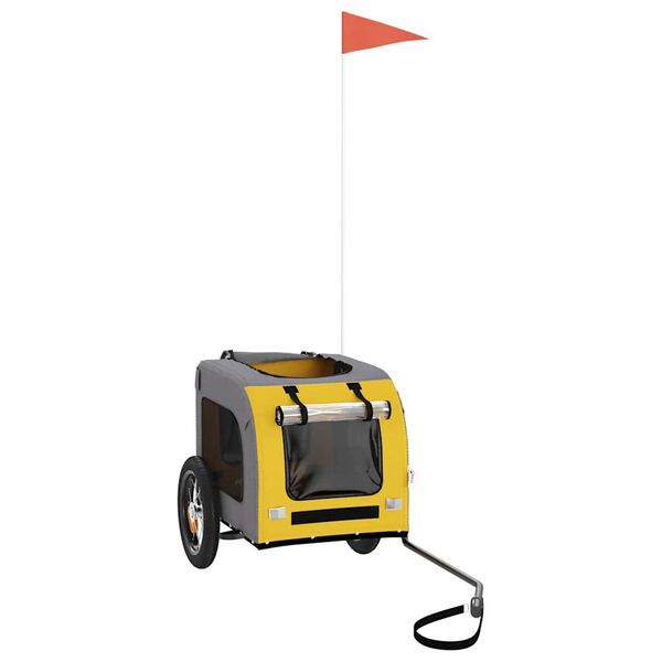 vidaXL Remolque de bicicleta mascotas hierro tela Oxford amarillo gris