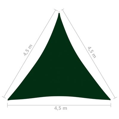 vidaXL Toldo de vela triangular tela oxford verde oscuro 4,5x4,5x4,5 m