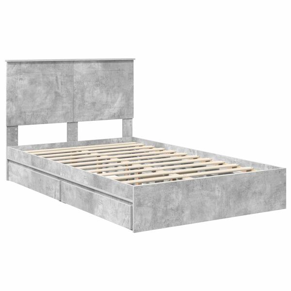 vidaXL Cama con almacenamiento con cabecera Gris Concreto 135 x 190 cm