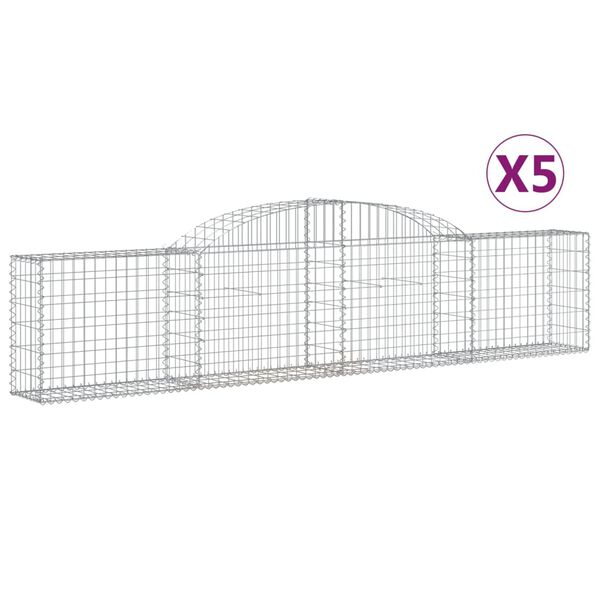 vidaXL Cestas de gaviones 5 uds forma de arco hierro 300x30x60/80 cm