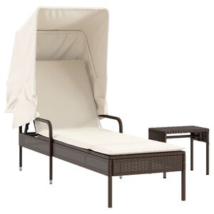 vidaXL Tumbona con capota y mesa rat&aacute;n sint&eacute;tico marr&oacute;n
