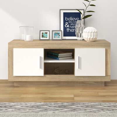 vidaXL Mueble de TV madera contrachapada blanco y roble 102x35x45 cm