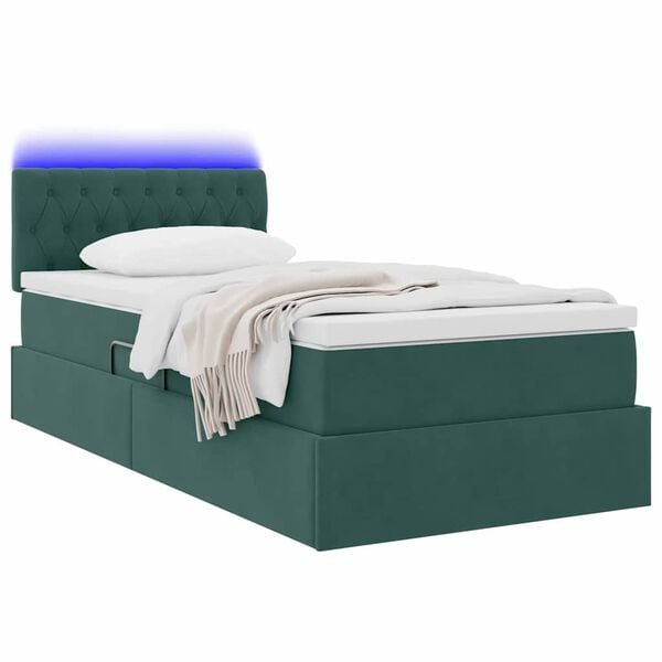 vidaXL Cama con almacenamiento y LED con LED Verde oscuro 90 x 190 cm