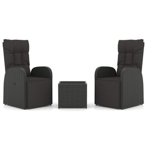 vidaXL Juego sal&oacute;n jard&iacute;n 3 pzas rat&aacute;n sint&eacute;tico y acero negro