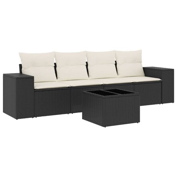 vidaXL Set de muebles de jardín 5 pzas y cojines ratán sintético negro