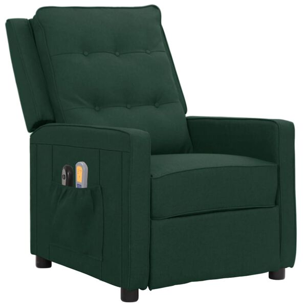 vidaXL Sill&oacute;n de masaje el&eacute;ctrico tela verde oscuro