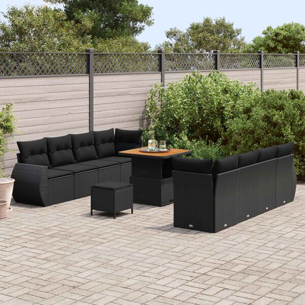 vidaXL Conjunto de sof&aacute; de jard&iacute;n 11 pcs Negro Polirat&aacute;n