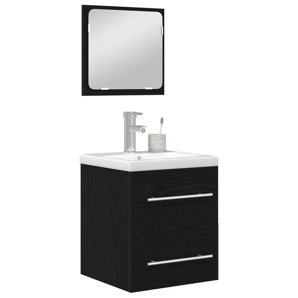 vidaXL Juego de muebles de ba&ntilde;o 2 pcs Roble Negro Madera de ingenier&iacute;a