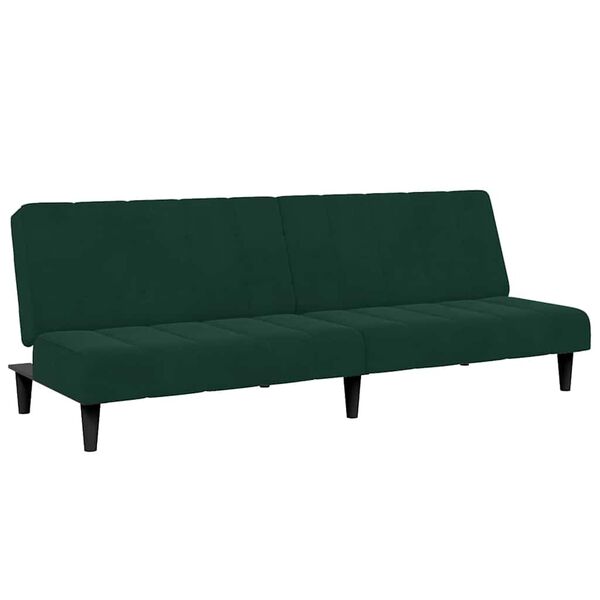 vidaXL Sof&aacute; cama de 2 plazas con taburete terciopelo verde oscuro
