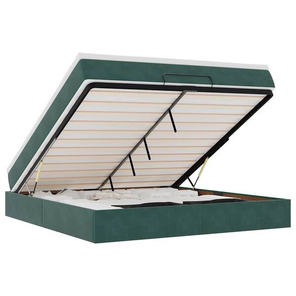 vidaXL Estructura de cama otomana con colch&oacute;n verde oscuro 160x200 cm