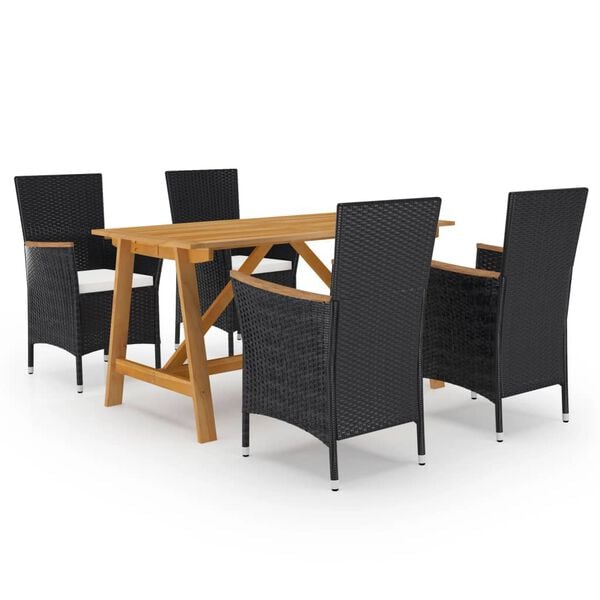 vidaXL Juego de comedor de jard&iacute;n 5 piezas con cojines negro
