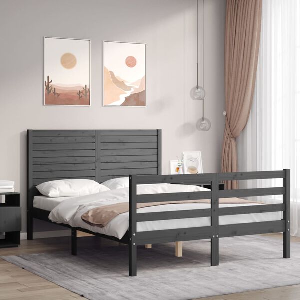 vidaXL Estructura de cama con cabecero madera maciza gris 140x200 cm
