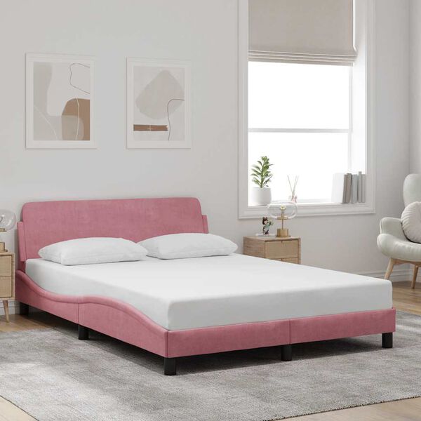 vidaXL Estructura de cama con cabecero Dover terciopelo rosa 140x190 cm