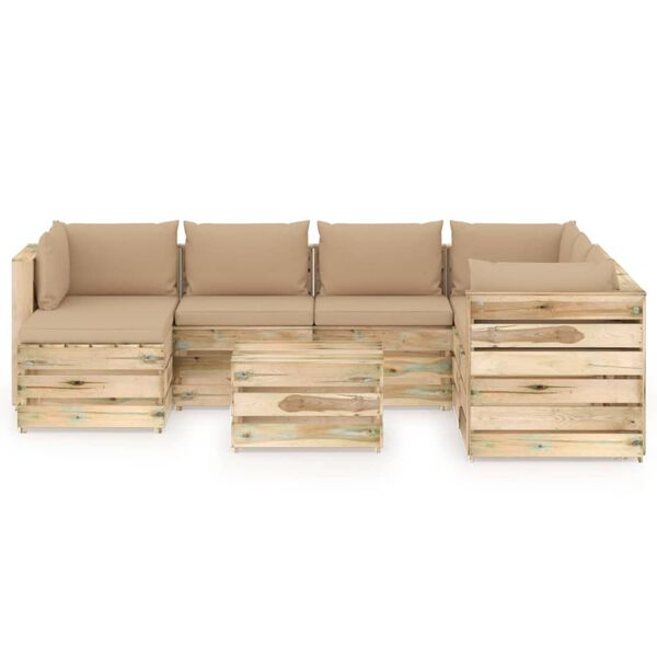 vidaXL Muebles de jard&iacute;n 8 piezas con cojines madera impregnada verde
