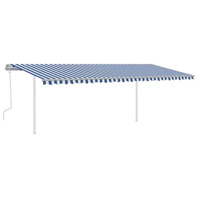 vidaXL Toldo manual retráctil con postes azul y blanco 6x3 m