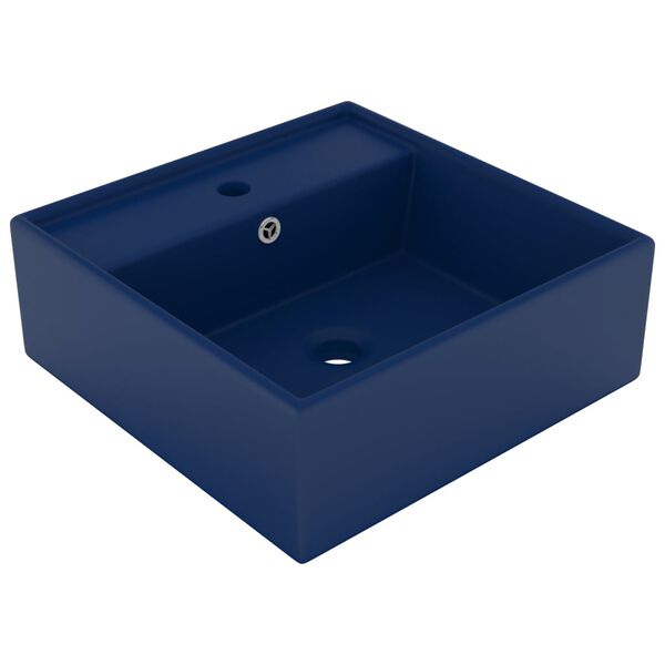 vidaXL Lavabo cuadrado rebosadero cerámica azul oscuro mate 41x41cm