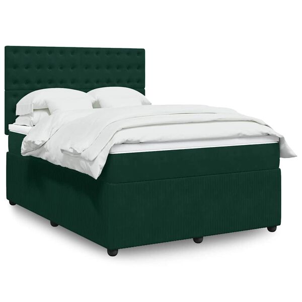 vidaXL Cama box spring con colch&oacute;n terciopelo verde oscuro 140x190 cm