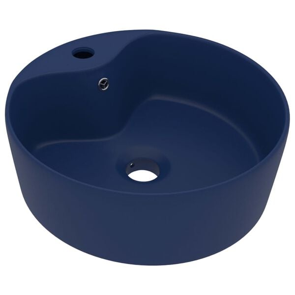 vidaXL Lavabo lujo con rebosadero cer&aacute;mica azul oscuro mate 36x13 cm