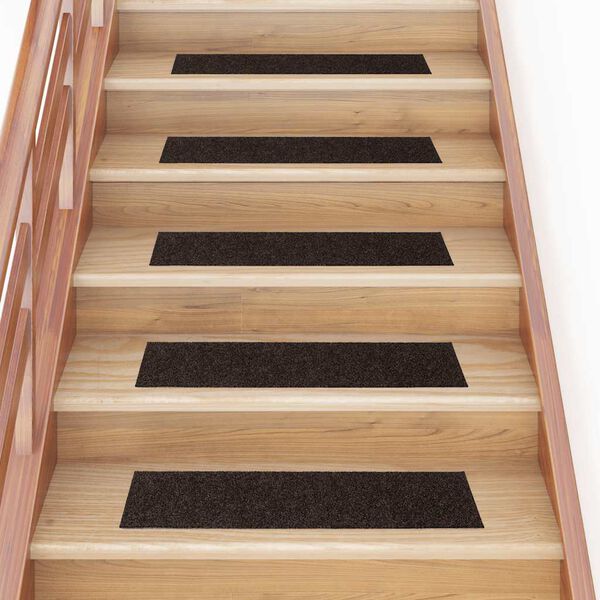vidaXL Felpudos autoadhesivos para escaleras, 15 unidades, 76 x 20 cm, marr&oacute;n oscuro, rectangulares