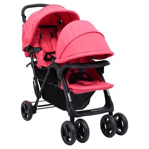 vidaXL Carrito para gemelos tandem de acero rojo