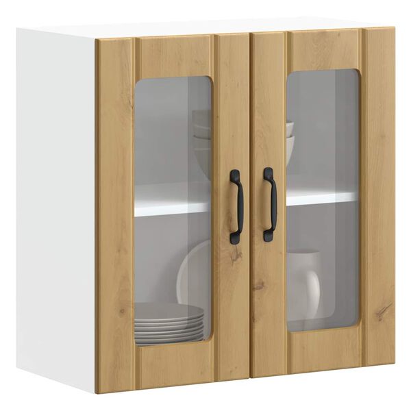 vidaXL Armario de cocina de pared con puerta de cristal "Lucca" de, roble artesanal, madera de ingenier&iacute;a