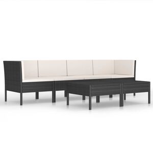 vidaXL Set de muebles de jard&iacute;n 6 pzas y cojines rat&aacute;n sint&eacute;tico negro