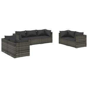 vidaXL Set de muebles de jard&iacute;n 7 pzas y cojines rat&aacute;n sint&eacute;tico gris