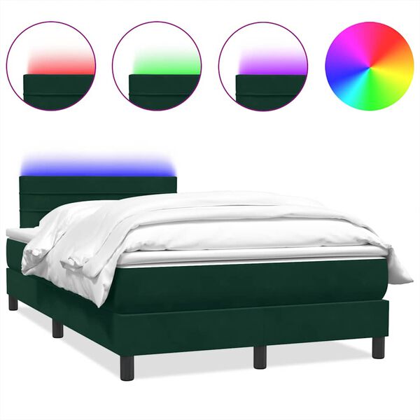 vidaXL Cama box spring con colch&oacute;n y LED terciopelo verde oscuro 120x220 cm