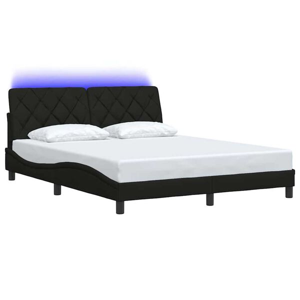 vidaXL Estructura de cama con LED sin colch&oacute;n tela negro 160x200 cm