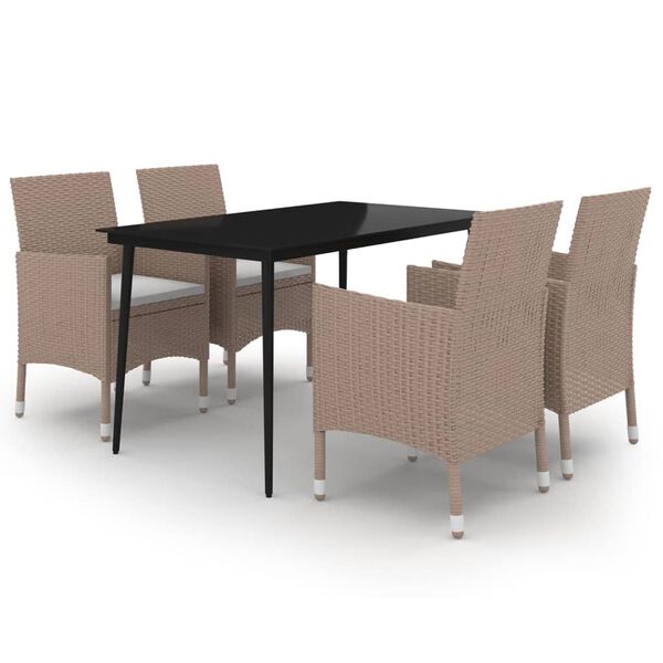 vidaXL Set comedor de jard&iacute;n 5 pzas y cojines rat&aacute;n sint&eacute;tico y vidrio