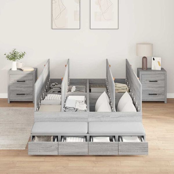 vidaXL Cama con almacenamiento Gris Sonoma 120 cm Madera contrachapada