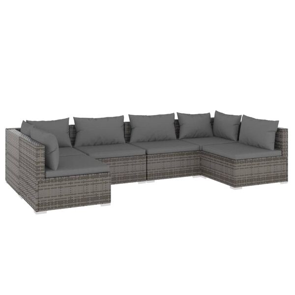 vidaXL Set de muebles de jard&iacute;n 6 pzas y cojines rat&aacute;n sint&eacute;tico gris
