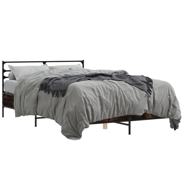 vidaXL Estructura cama madera ingenier&iacute;a metal roble ahumado 120x190cm