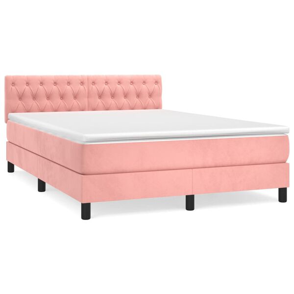 vidaXL Cama box spring con colch&oacute;n terciopelo rosa 140x190 cm