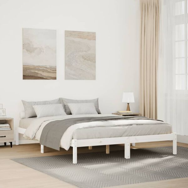 vidaXL Cama extralarga sin colch&oacute;n madera maciza pino blanca 140x210 cm