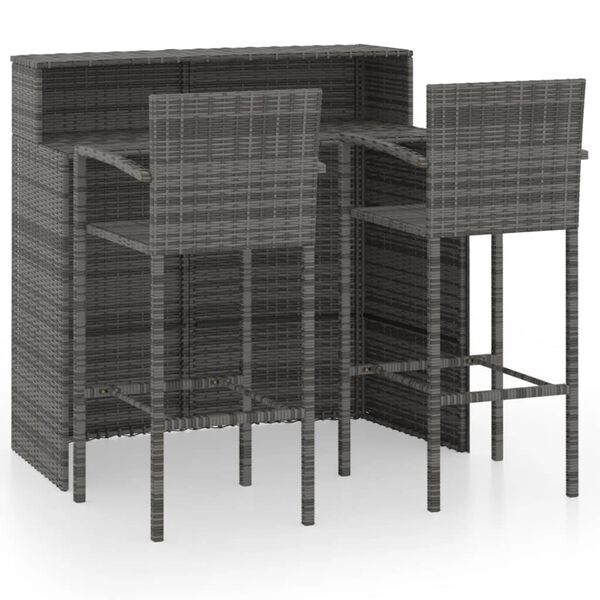 vidaXL Set de muebles de bar de jardín 3 piezas gris