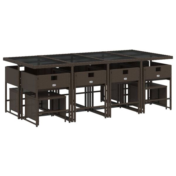 vidaXL Set muebles de jard&iacute;n 13 pzas y cojines rat&aacute;n sint&eacute;tico marr&oacute;n