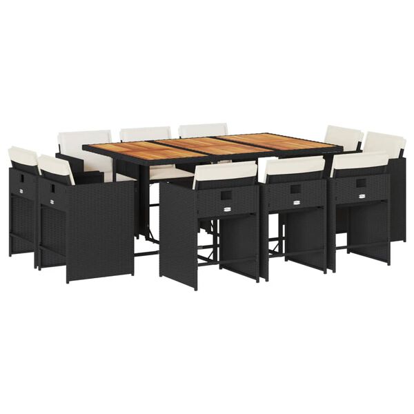 vidaXL Set de comedor jard&iacute;n 11 pzas con cojines rat&aacute;n sint&eacute;tico negro