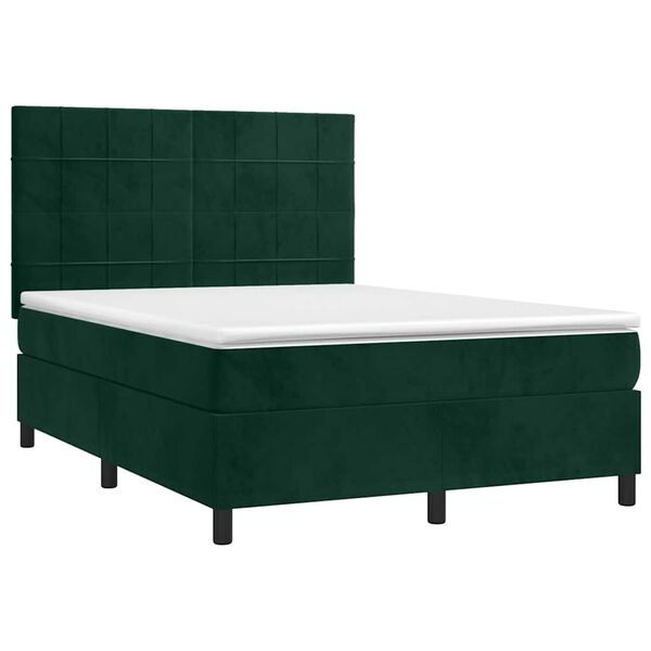 vidaXL Cama box spring colch&oacute;n y LED terciopelo verde oscuro 140x200cm