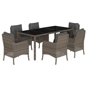 vidaXL Set comedor jard&iacute;n 7 pzas y cojines rat&aacute;n sint&eacute;tico gris