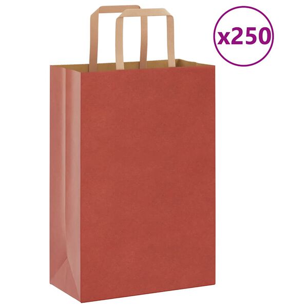 vidaXL Bolsas de papel con asas 250 uds rojo 21x11x31 cm